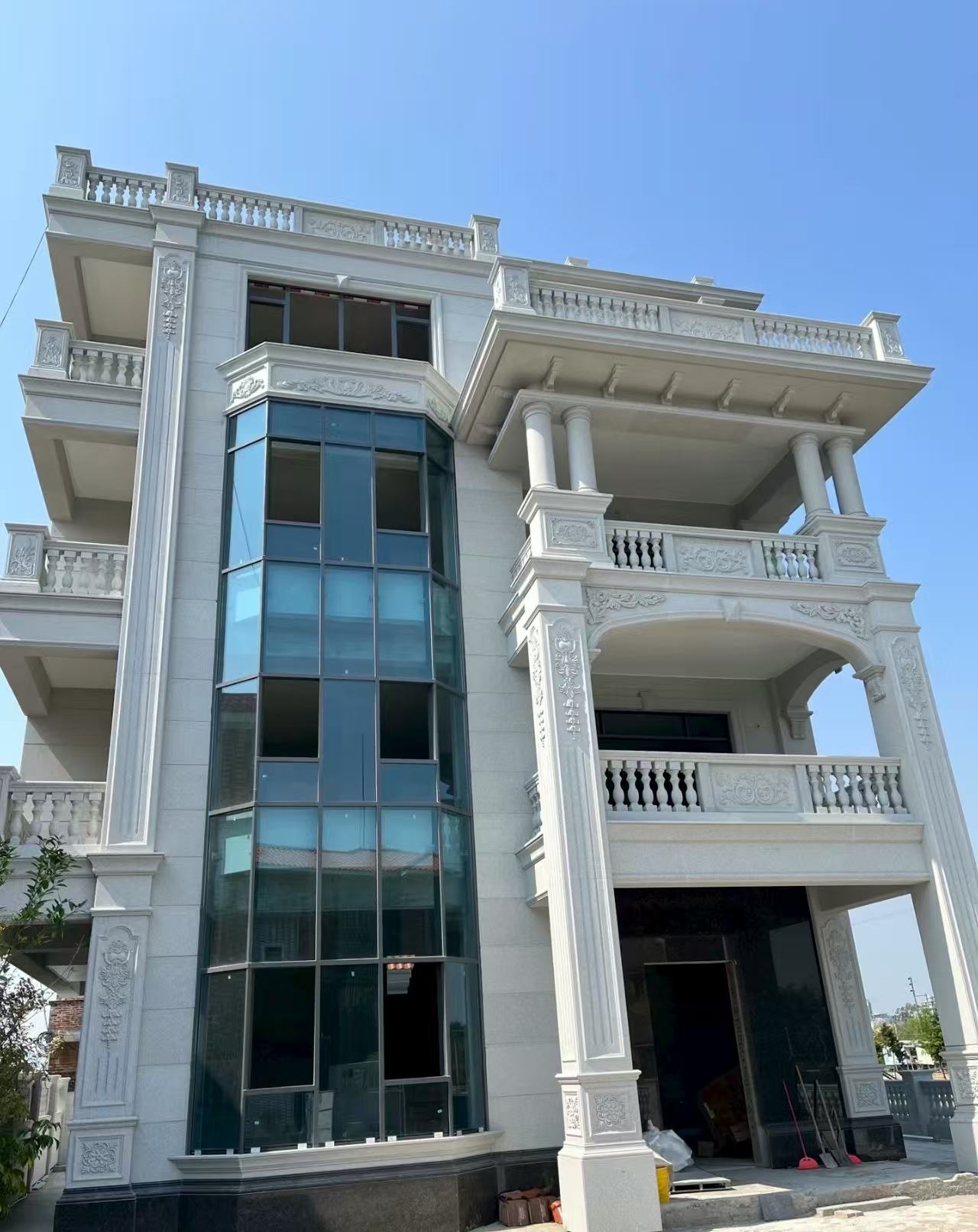 信阳 芝麻白花岗岩别墅外墙干挂效果展示